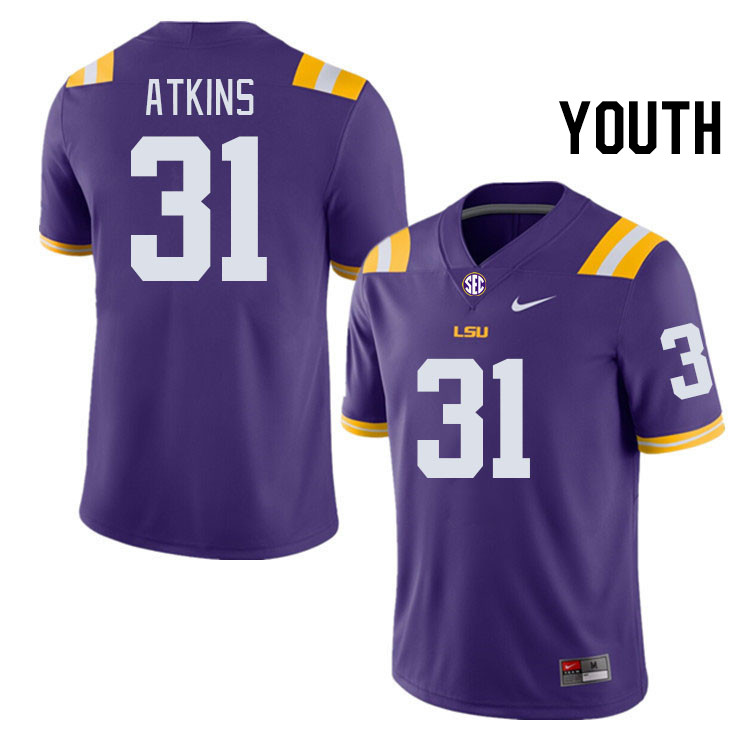 Youth #31 Xavier Atkins LSU Tigers College Football Jerseys Stitched-Purple